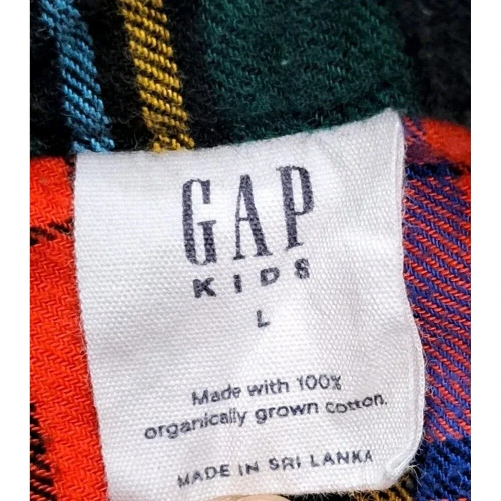 GAP Kids Multicolor Plaid Flannel Shirt Button Up Size Large Boys Organic Cotton